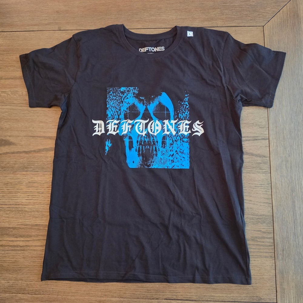 Deftones Band T-Shirt Mens Large Black Blue Skull Graphic Self-Titled Tracklist